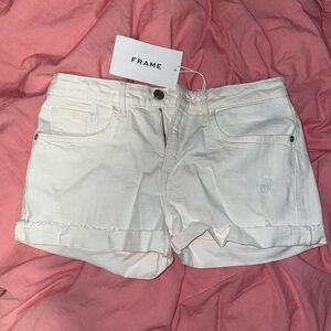 Frame Denim Women's Le Grand Garçon Shorts White Jean Shorts